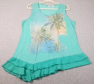 CATO Tank Top Women’s Large L Striped Palm Trees Sleeveless Stretch See Through - Image 1 of 4