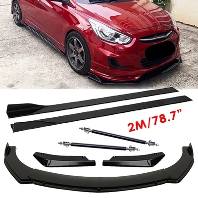 Front Bumper Lip Splitter 78.7" Side Skirt Strut Rods Body For Hyundai Accent GT - Image 1 of 4