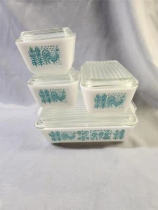 VINTAGE PYREX AMISH BUTTERPRINT 8-Pc. REFRIGERATOR SET #501 (2), 502, 503! - Picture 1 of 16