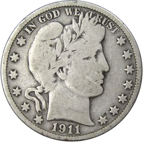 1911 Barber Half Dollar VG Very Good 90% Silver 50c US Type Coin Collectible Cover