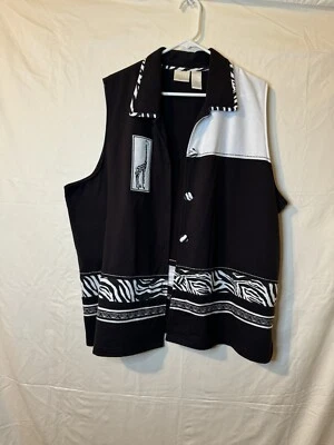 Chaleco Koret K WearVintage Abotonado Negro Animal Estampado Cebra Mujer’s Talla 2X Foto 1 de 4