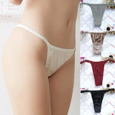 Women Silk Satin Lingerie Thong G-string Briefs Bikini Panties Knicker Underwear - Image 1 of 4
