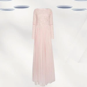 Ex LTS Women's Sequin Hand Embellished Maxi Dress in Blush Pink - Picture 1 of 6