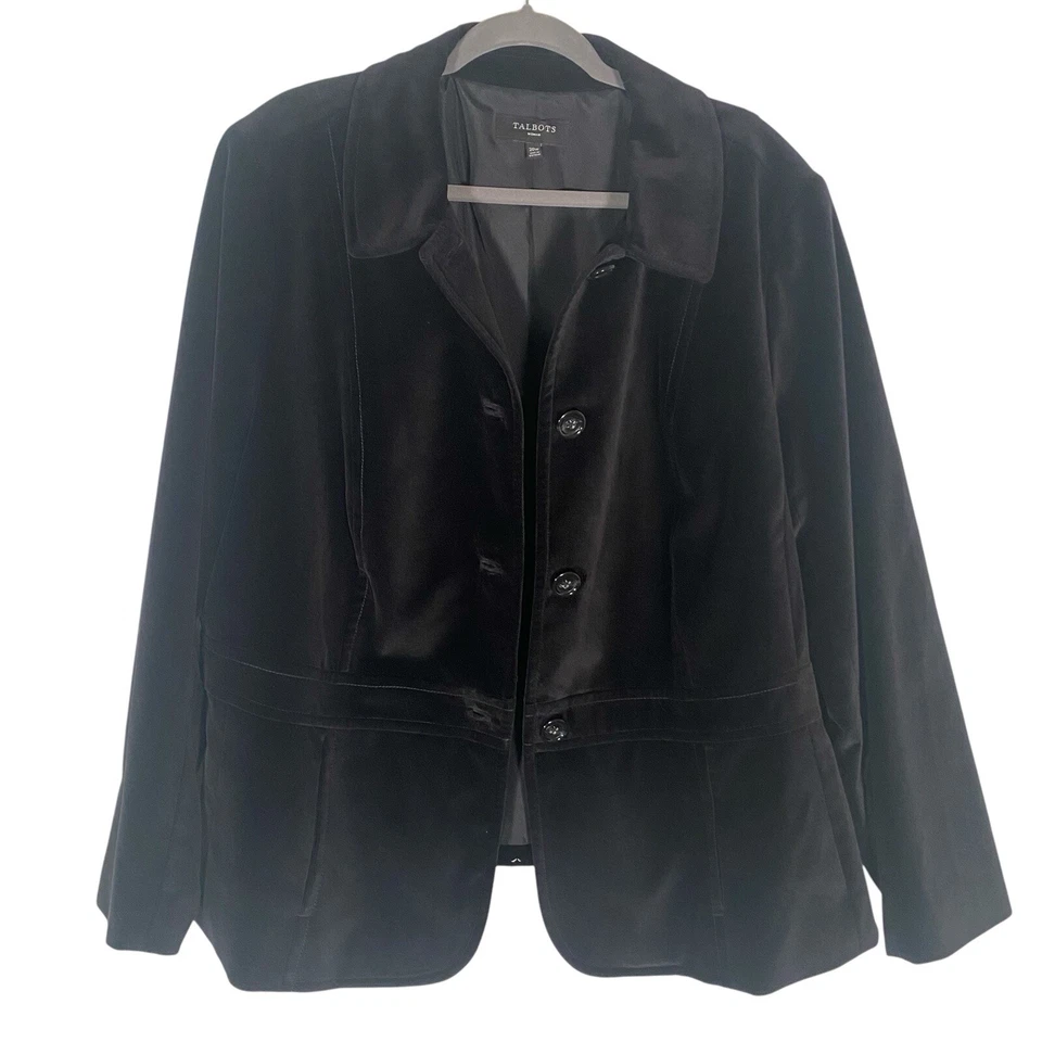 Chaqueta Blazer Clásica Terciopelo Negro Talbots Plus 20W Oficina Cápsula Fiesta Algodón Foto 1 de 4
