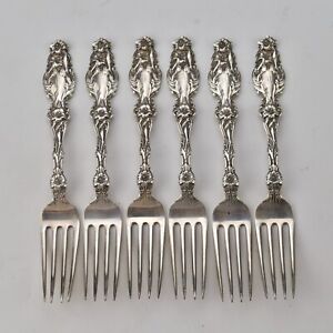 Set of 6 Whiting Lily Sterling Silver Forks 6 + 3/4 Inches