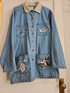Casey Coleman Women's Chore Coat Arctic Endangered Embroidery 3XL Blue Denim - Picture 1 of 8
