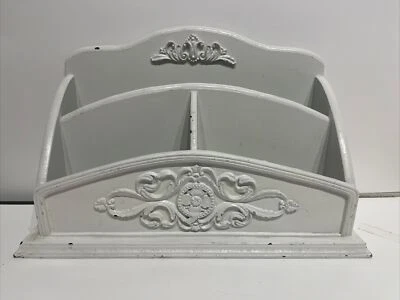 Organizador clasificador organizador de mesa con soporte para bolígrafo de madera floral blanco vintage Foto 1 de 4