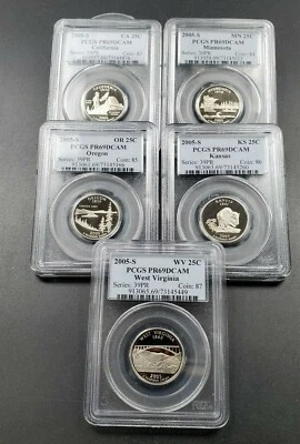 2005 S Complete 5 Coin CLAD Proof Quarter Set PCGS Graded PR69 DCAM - Image 1 of 4