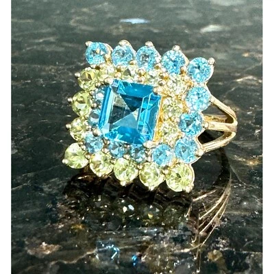 ANILLO GEMAS EN BOGUE TOPACIO Y PERIDOTO ORO AMARILLO TALLA 8 CIELO Foto 1 de 4