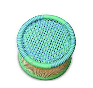 Handcraft Cane Bar Bamboo Stool/Mudda Outdoor Indoor Vintage Theme colour BLUE - Picture 1 of 2