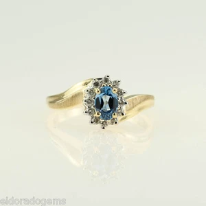 0.90 CT. LONDON BLUE TOPAZ & HALO DIAMOND CLUSTER RING 14K YELLOW GOLD US6.5 - Picture 1 of 4