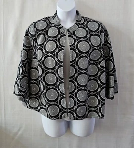 Silkland Damen schwarz & weiß bestickt Stehkragen 3/4 Ärmel vorne offen Blazer - Bild 1 von 12