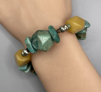 Pulsera Barse Gruesa Turquesa, Cuentas Citrino Plata 925 Palanca 6"-6.5" Ajuste Foto 1 de 4