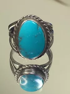 Anillo Vintage Talla 7 Plata Esterlina Turquesa Nativo Americano Navajo JT Firmado - Imagen 1 de 6
