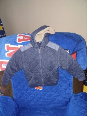 Gap Kids Boys Navy Blue Quilted Lined Hooded Zip Logo Sweatshirt  -Size XS 4/5 - Image 1 of 4