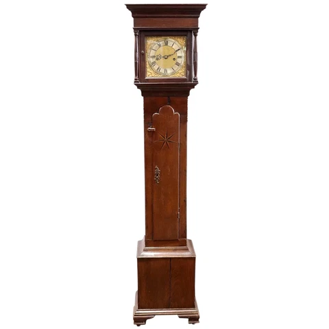 Antique English George II Inlaid Oak Cottage Longcase Clock c. 1750 Cover