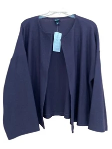 Eileen Fisher Open Sweater Jacket Knitted Wool Boxy Lagenlook Purple Medium NWT - Picture 1 of 10
