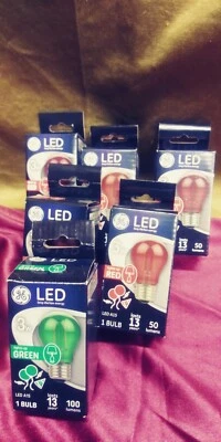 10 GE LED Red Colored Standard Base & 1 Green Color  Bulbs - Image 1 of 3