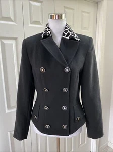 Cache Black Giraffe Black White Lapel Double Breasted Jacket Wool 8 Excellent - Picture 1 of 7