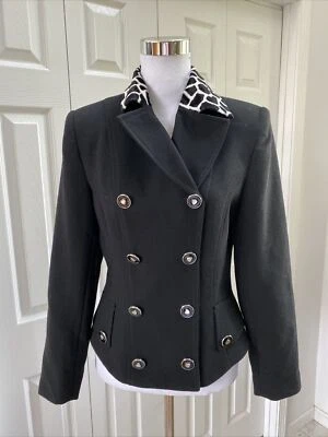 Chaqueta Cache Jirafa Negra Blanca Solapa Doble Pecho Lana 8 Excelente Foto 1 de 4