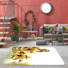 3D Yellow Butterfly Flower N241 Animal Non Slip Rug Mat Round Elegant Carpet Fay