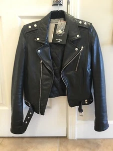 Womens BLK DNM Motorcycle leather jacket S - Picture 1 of 6
