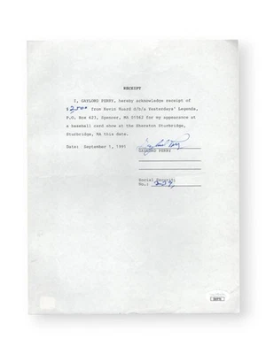Gaylord Perry Signed Autographed Appearance Receipt 1991 HOFer JSA CB19751 - Image 1 of 2