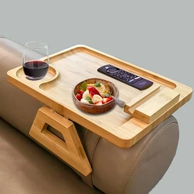 Large Sofa Armrest Tray Bamboo Sofa Tray Table Clip on Side Table for Natural - Image 1 of 4