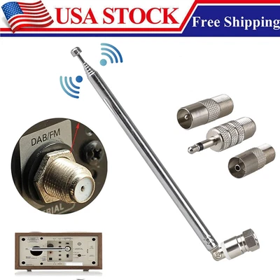 Antena aérea telescópica de 75 ohmios tipo F para radio FM Bose-Wave con adaptador de TV/3,5 Foto 1 de 4