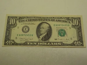 RARE VINTAGE 1990 10$ DOLLAR BILL E60872453B FANCY SERIAL NUMBER, RICHMOND - Picture 1 of 4