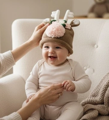 Mud Pie Niño Bebé ~ Ciervo Cervatillo Sombrero Gorra Gorro Otoño ~ 6M a 18M Foto 1 de 4