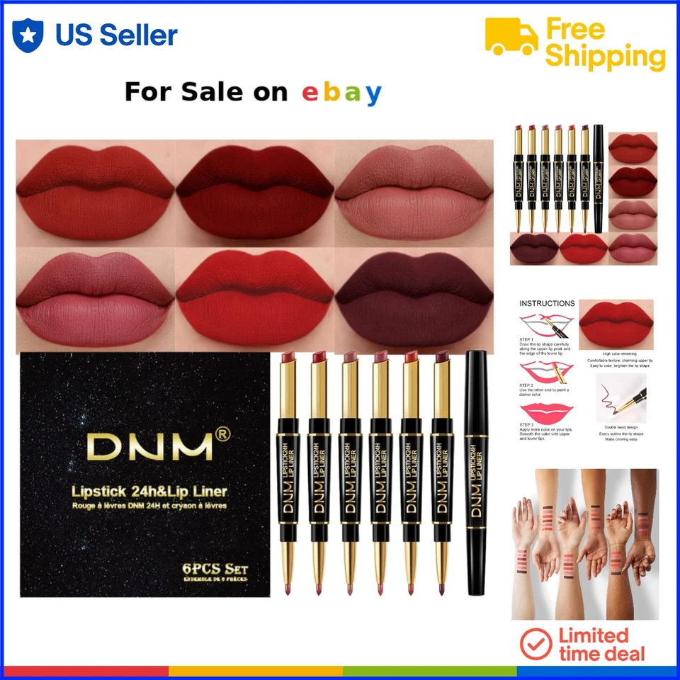Lipstick Lip Liner Set Red 6pcs Matte Long Lasting Waterproof for Women - Image 1 of 4