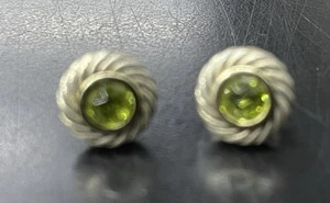 DAVID YURMAN STERLING SILVER & 18K COOKIE CABLE PERIDOT EARRINGS - Picture 1 of 9