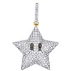 10K Yellow Gold Black Diamond Puff Dome Mini Star Pendant 1" Unisex Charm 1/3 CT