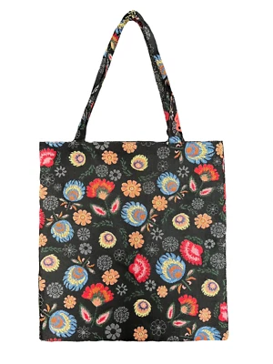 Polish Folk Art Flower Foldable Reusable Shopping Tote Shoulder Bag Flat Bag - Image 1 of 2