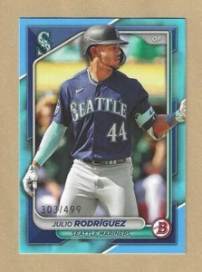 2024 Bowman Julio Rodriguez SKY BLUE Border Parallel #90 Mariners #'d 303/499 - Picture 1 of 2