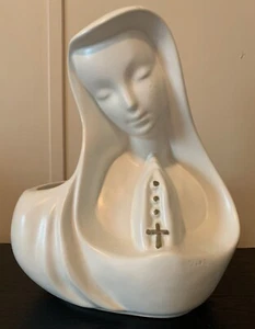 Vintage MCM Rumpf 417 Madonna Übertopf weiß Jungfrau Maria betet den Rosenkranz - Bild 1 von 10
