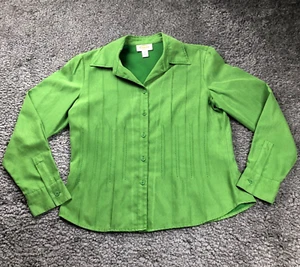 Talbots Womens Blouse Sz PM Green Faux Suede Stitched Pintuck Long Sleeve - Picture 1 of 11