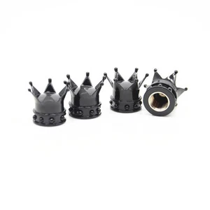 4 Pcs Car Black king Hat Crown Tyre Tire Wheel Valve Stems Air Dust Cover Cap - Picture 1 of 6