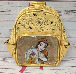 Disney Store Belle Beauty & Beast School Backpack Yellow Gold Princess Rose NWT - Picture 1 of 12