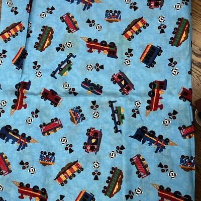 De Colección Azul Niño Antiguo Tren de Ferrocarril Juguete Tela de Algodón 44" W Raro Azul 2 Yardas Foto 1 de 2