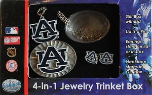 New Gift Trinket Box w/ Necklace and Earrings Auburn Tigers College University - Picture 1 of 2