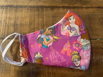 Homemade Masks 100% Cotton Disney Princess Girls Ages 4-7 Washable - Image 1 of 3