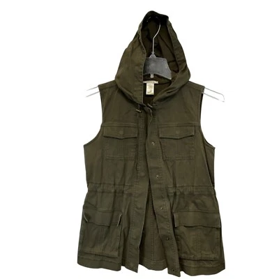 XS Matty M  Hooded Anorak Cargo Utility Vest Green Women's olive Khaki pockets - Image 1 of 4