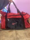 Nike duffle bag vintage 90s red & black zipper & straps 22x13x11 Swoosh