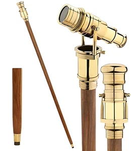 Bastón victoriano plegable: mango telescópico de latón, madera náutica - Imagen 1 de 6