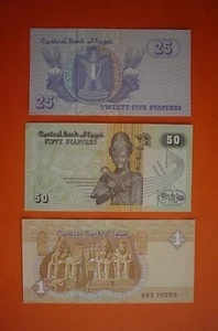 3 ÄGYPTEN BANKNOTE 1 POUND (2005) + 25 UND 50 PIASTER - RARITÄT DRUCKFRISCH UNC - Bild 1 von 2