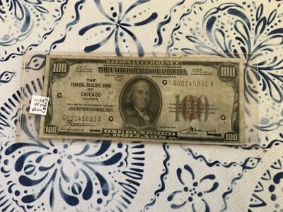 1929 $100 NATIONAL CURRENCY,FEDERAL BANK OF CHICAGO - Image 1 of 3