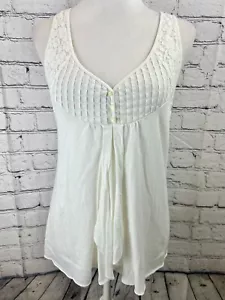 Deletta Blouse Top Women Size M White Lyocell Floral Sleeveless V-Neck Pullover - Picture 1 of 7
