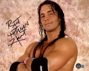 BRET HITMAN HART SIGNED AUTOGRAPHED 8x10 PHOTO WWE WRESTLING LEGEND BECKETT BAS - Picture 1 of 2